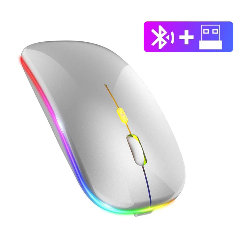 Dual-mode Bluetooth 5.1 Mouse 2.4G Wireless Mouse Rechargeable Silent RGB Backlit Gaming Mouse 1600 DPI Mice for Laptop Tablet