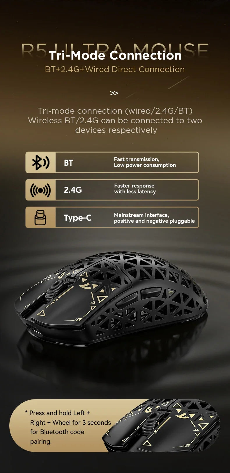 ATTACK SHARK R5 Ultra Carbon Fiber Wireless Gaming Mouse PixArt PAW3950MAX Gaming Sensor 42000DPI 8000Hz MCU Nordic 52840 For PC
