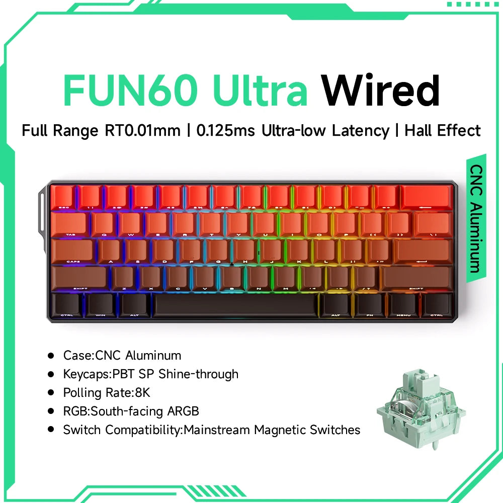 MONSGEEK FUN60 Mechanical Keyboard Magnetic Switch 60% Gaming Keyboard Rapid Trigger 0.01 mm 8K HE/TMR eSports Custom Keyboard