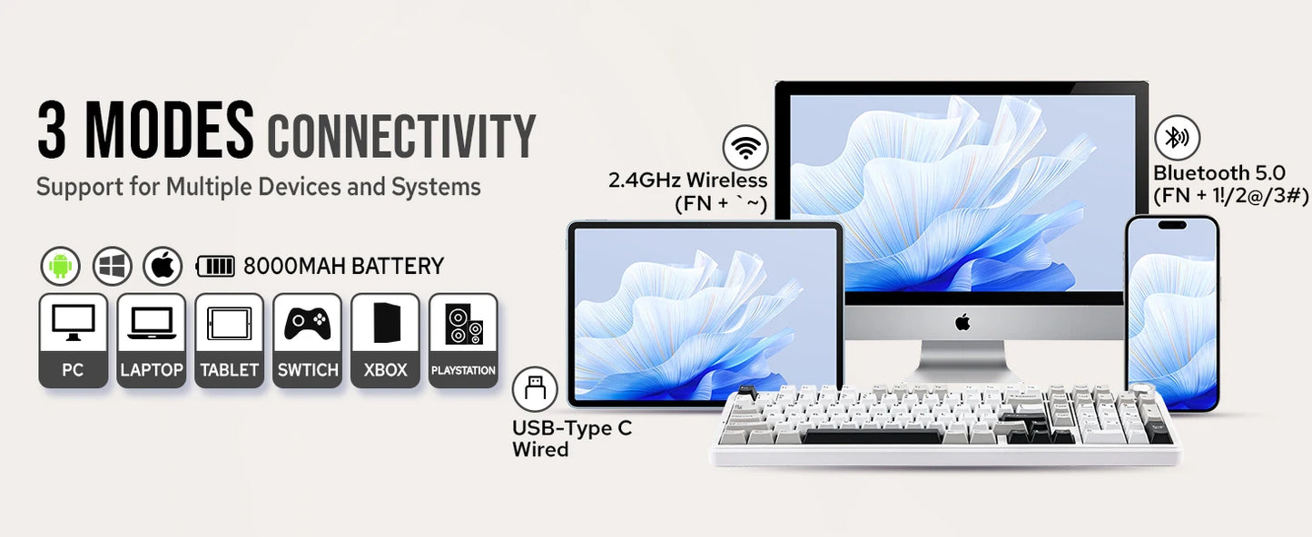 Aula F99 PRO 96% Mechanical Gaming Keyboard BT5.0/USB-C/2.4G Wireless Hot Swappable Gasket Custom Keyboard With 8000mAH Battery