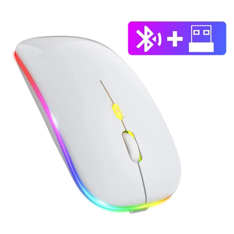 Dual-mode Bluetooth 5.1 Mouse 2.4G Wireless Mouse Rechargeable Silent RGB Backlit Gaming Mouse 1600 DPI Mice for Laptop Tablet