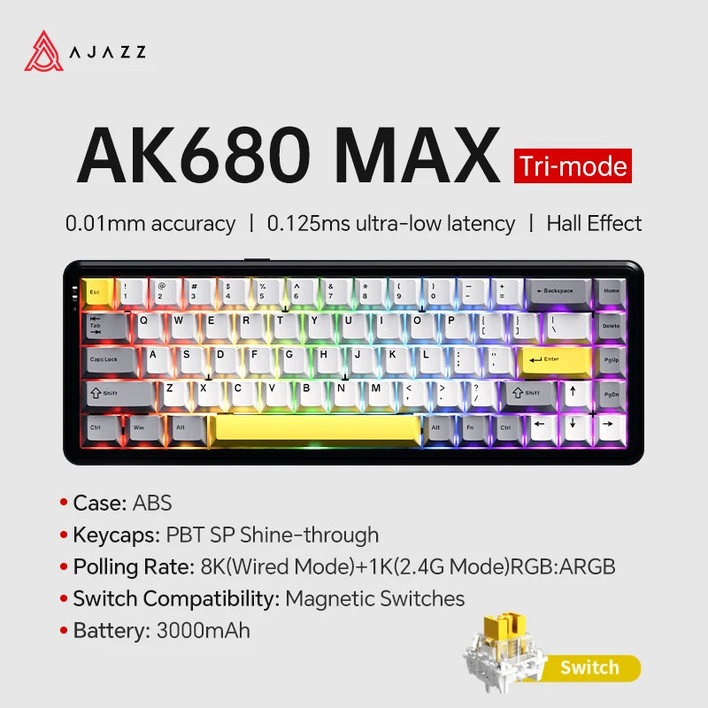 AJAZZ AK680 MAX Mechanical Keyboard HE Hall Effect Switch 60% 8k/1K RGB Wired/Wireless Gaming Rapid Trigger Magnetic Keyboard