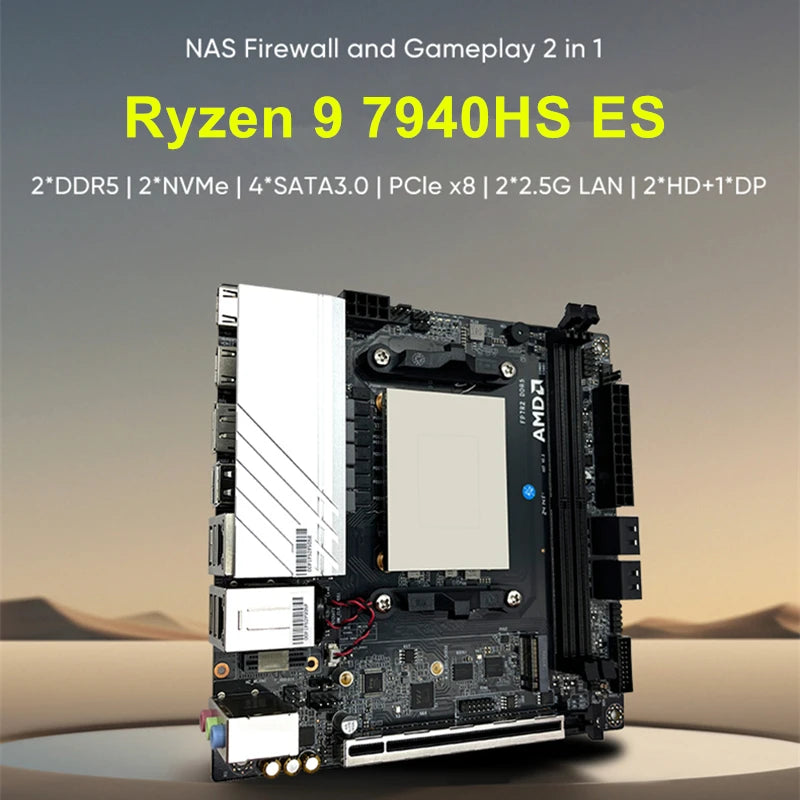 Topton NAS Gaming Motherboard AMD Ryzen 9 7940HS ES 7840HS ES 2xNVMe 4xSATA PCIEx8 2xDDR5 2x2.5G LAN Firewall NAS ITX Mainboard