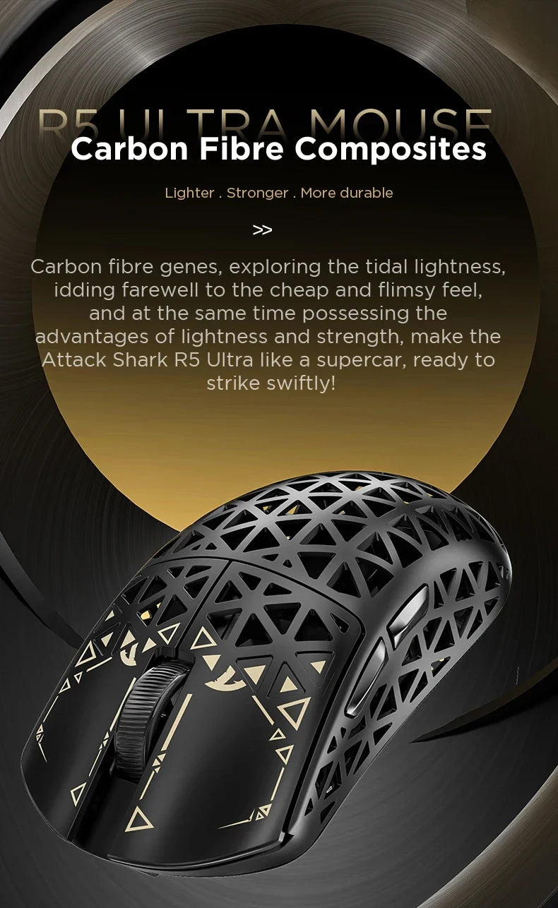 ATTACK SHARK R5 Ultra Carbon Fiber Wireless Gaming Mouse PixArt PAW3950MAX Gaming Sensor 42000DPI 8000Hz MCU Nordic 52840 For PC