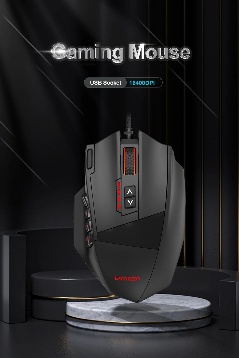 E-YOOSO X-39 USB Wired RGB Gaming Mouse 16400 DPI PAW3327 19 Buttons Programmable Game Optical Mice for Computer PC Laptop