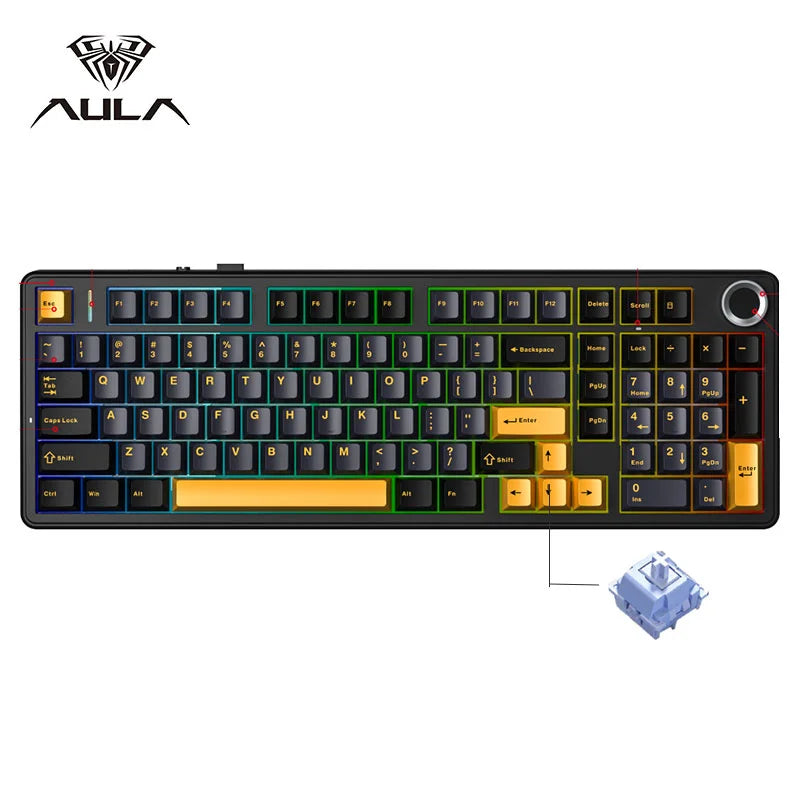 Aula F99 PRO 96% Mechanical Gaming Keyboard BT5.0/USB-C/2.4G Wireless Hot Swappable Gasket Custom Keyboard With 8000mAH Battery