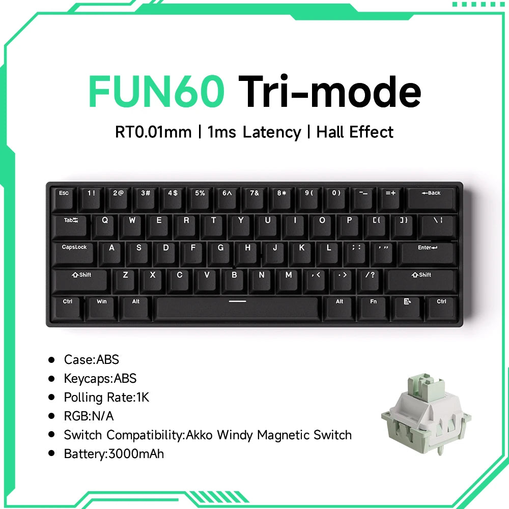 MONSGEEK FUN60 Mechanical Keyboard Magnetic Switch 60% Gaming Keyboard Rapid Trigger 0.01 mm 8K HE/TMR eSports Custom Keyboard