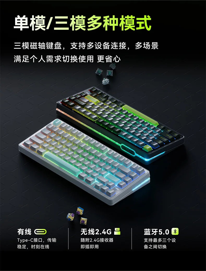 New VGN Ultra Pro He Neon Series Three-Mode Wireless Bluetooth Magnetic Axis Gaming Gasket Hot-Swappable Rgb Mechanical Keyboar