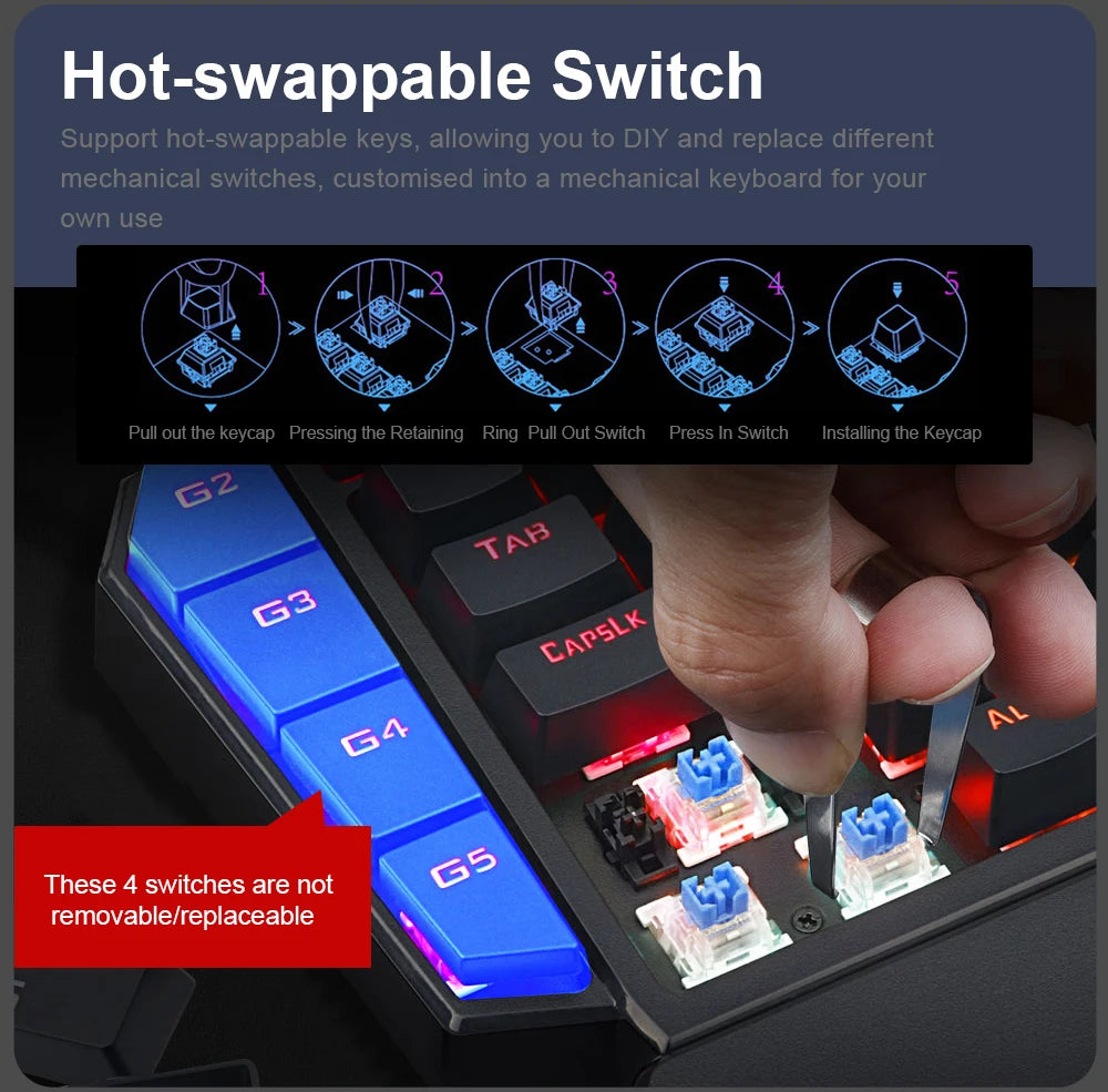 REDRAGON DITI K585 RGB 42 Key One-handed USB Mechanical Gaming Wired Keyboard Blue Switch 42 Keys Gamer for Computer PC Laptop