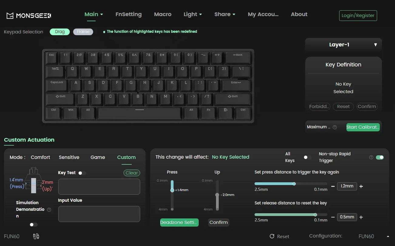 MONSGEEK FUN60 Mechanical Keyboard Magnetic Switch 60% Gaming Keyboard Rapid Trigger 0.01 mm 8K HE/TMR eSports Custom Keyboard
