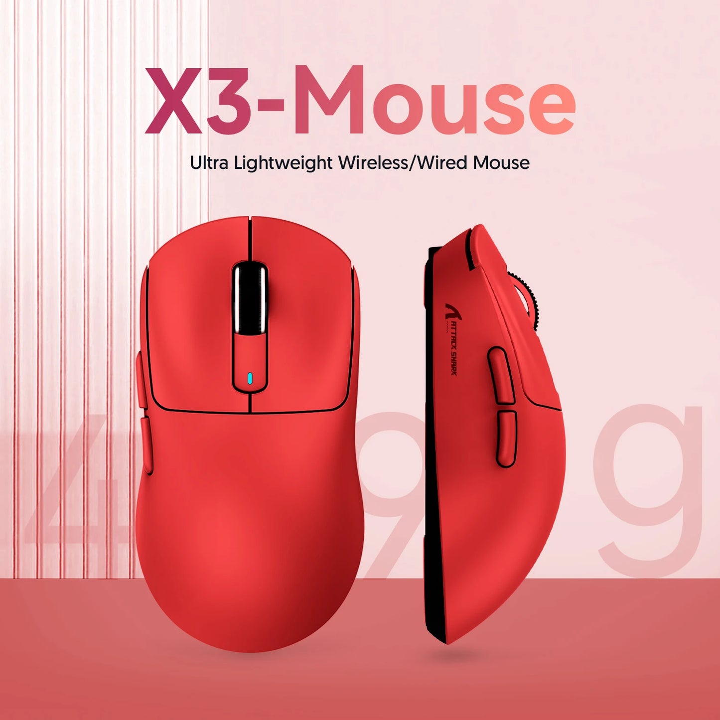 Attack Shark X3/X3PRO 4K/8K Tri-mode Gaming Mouse, PixArt PAW3395 Sensor, 26K DPI, 49g Ultralight,BT/2.4G Wireless/Wired,for PC
