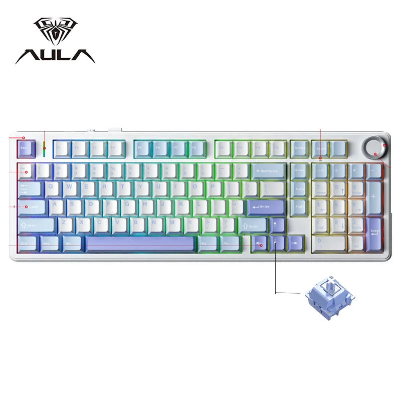 Aula F99 PRO 96% Mechanical Gaming Keyboard BT5.0/USB-C/2.4G Wireless Hot Swappable Gasket Custom Keyboard With 8000mAH Battery