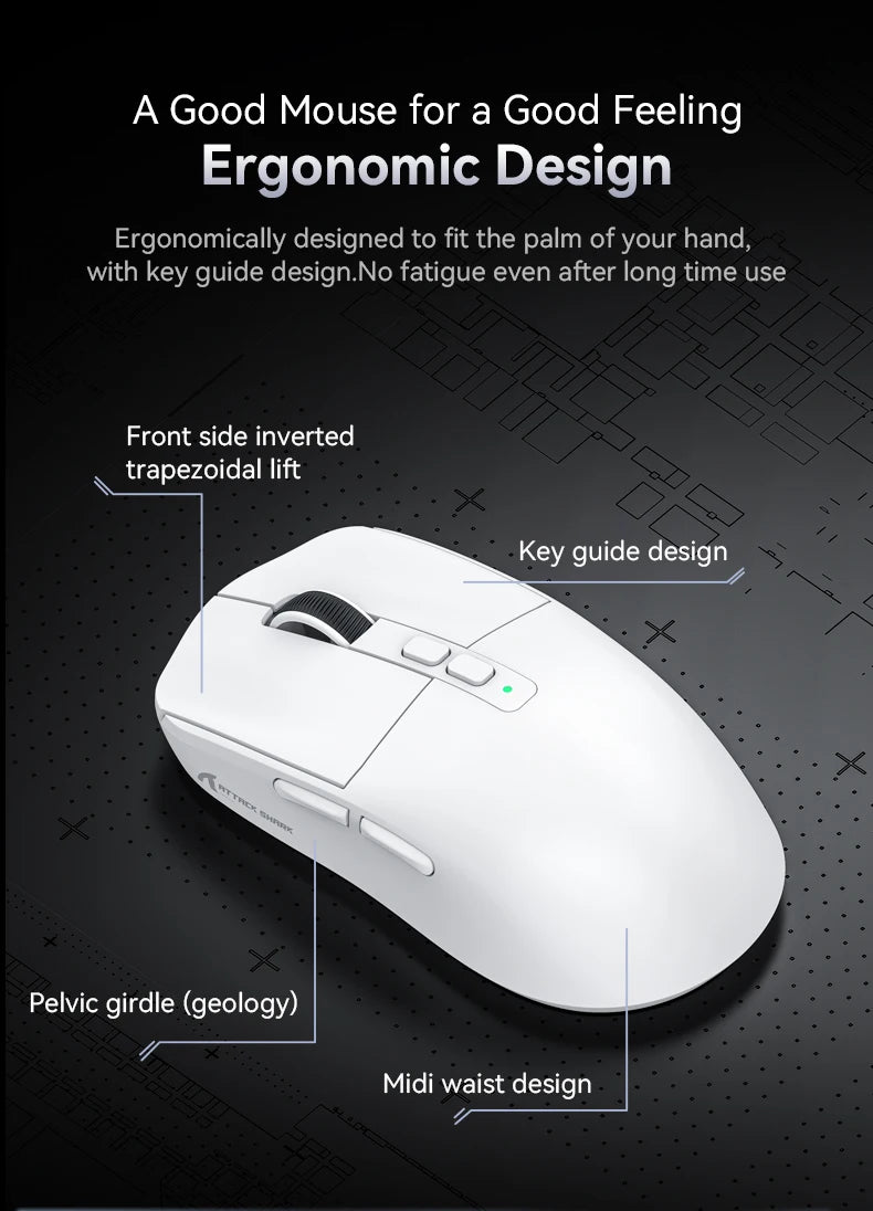 ATTACK SHARK X6 Mouse,PAW3395 Bluetooth Tri-Mode Connection,RGB Touch Magnetic Charging Base,Macro Gaming Mouse