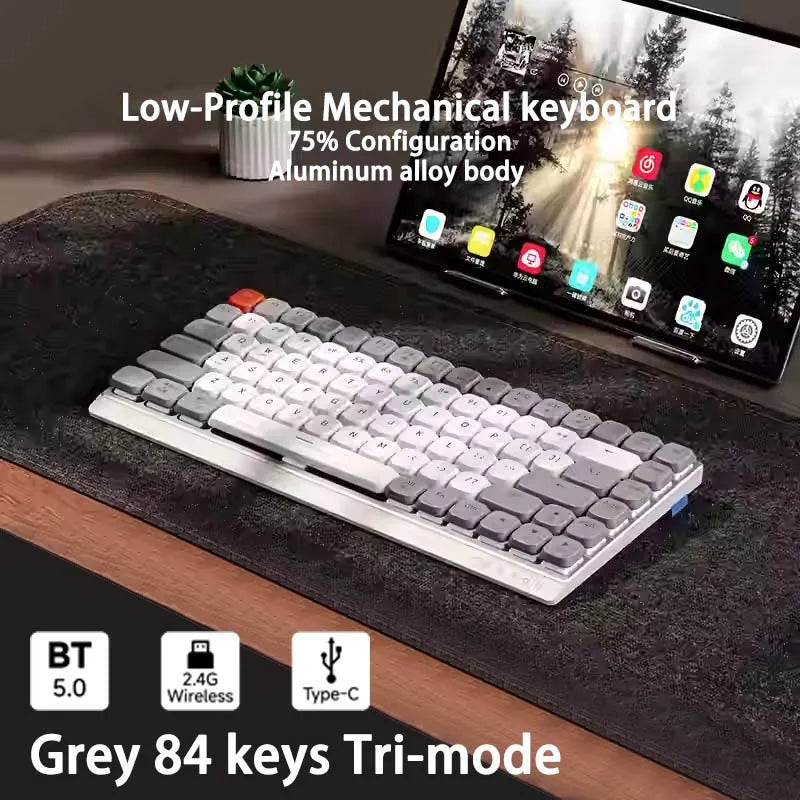 EWEADN MK84 Low Profile Gaming Mechanical Keyboard silent Wireless Bluetooth 3mode Portable Slim Keyboard aluminum alloy panel