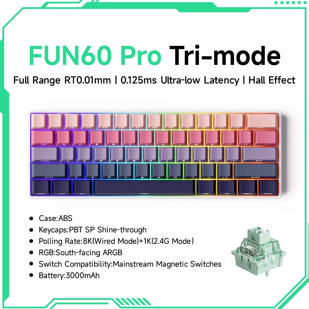 MONSGEEK FUN60 Mechanical Keyboard Magnetic Switch 60% Gaming Keyboard Rapid Trigger 0.01 mm 8K HE/TMR eSports Custom Keyboard