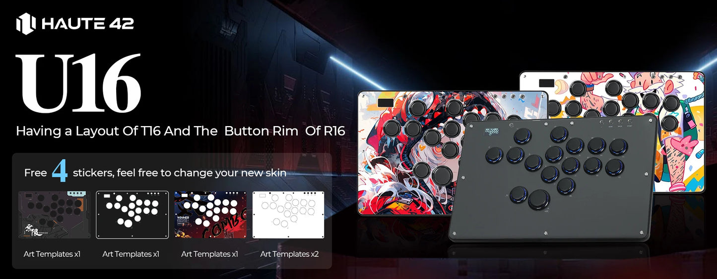 Haute42 C16 Magnetic Hitbox Leverless Arcade Stick Controller For Ps4 /PS5/Switch Button Rim Stickless Hitbox Fightstick