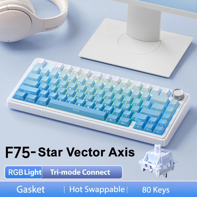 AULA F75Pro Gasket Mounted Wireless Gaming Mechanical Keyboard RGB Customized 75% Layout Side-engraving PBT Keycaps