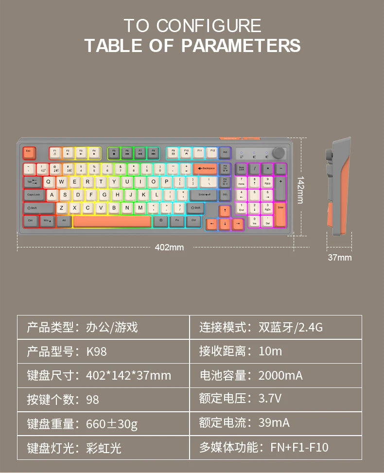 Dual Bluetooth Mechanical Keyboard Dual Modes BT5.0 2.4G Wireless Keyboard RGB Backlight Gaming Keyboard For  PC Laptop Tablet