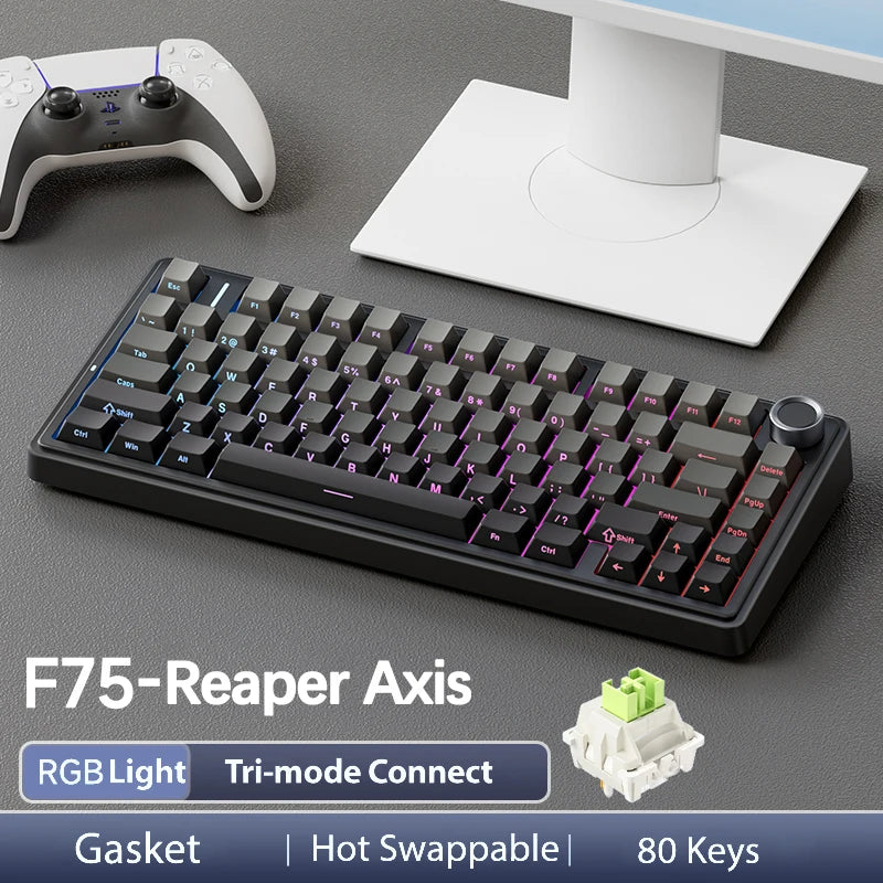 AULA F75Pro Gasket Mounted Wireless Gaming Mechanical Keyboard RGB Customized 75% Layout Side-engraving PBT Keycaps