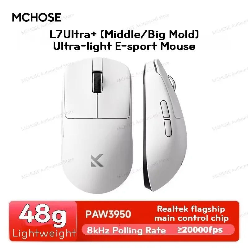 Official MCHOSE L7 Ultra Wireless Gaming Mouse PAW3950 E-Sport Sensor Realtek Flagship Master TOPSPEED 8K Polling Rate 39g Mice