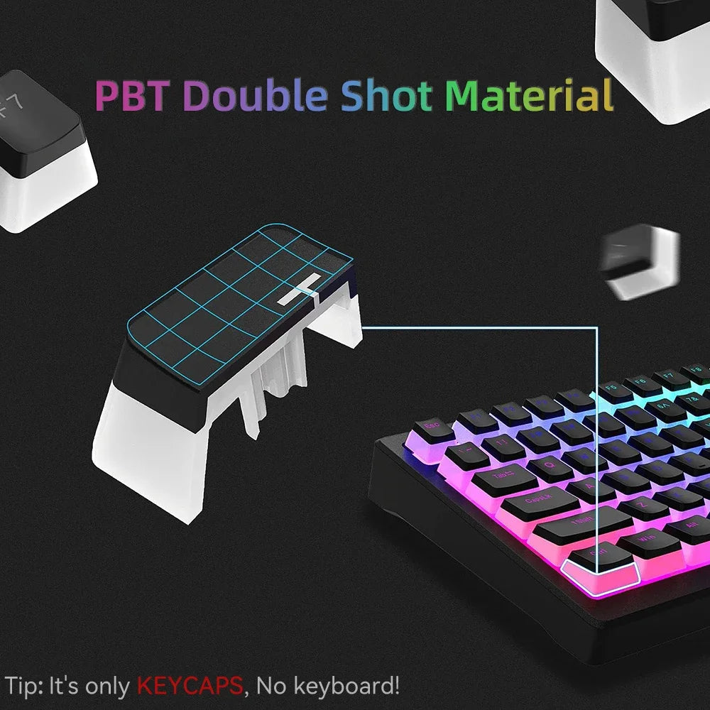 New Pudding PBT Keycaps 129 Keys Double Shot Translucent for 60% 80% 100% Layout OEM Profile for RGB Mechanical Gaming Keyboard