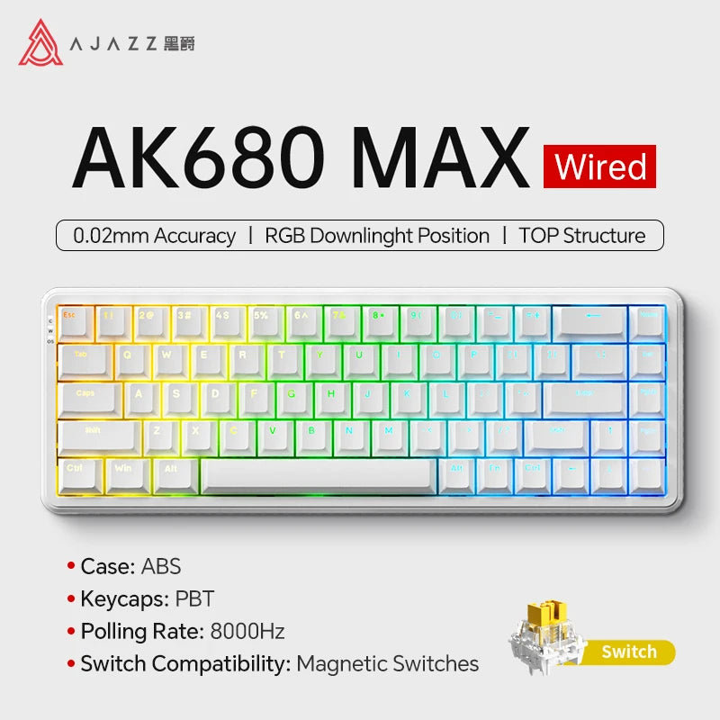 AJAZZ AK680 MAX Mechanical Keyboard HE Hall Effect Switch 60% 8k/1K RGB Wired/Wireless Gaming Rapid Trigger Magnetic Keyboard