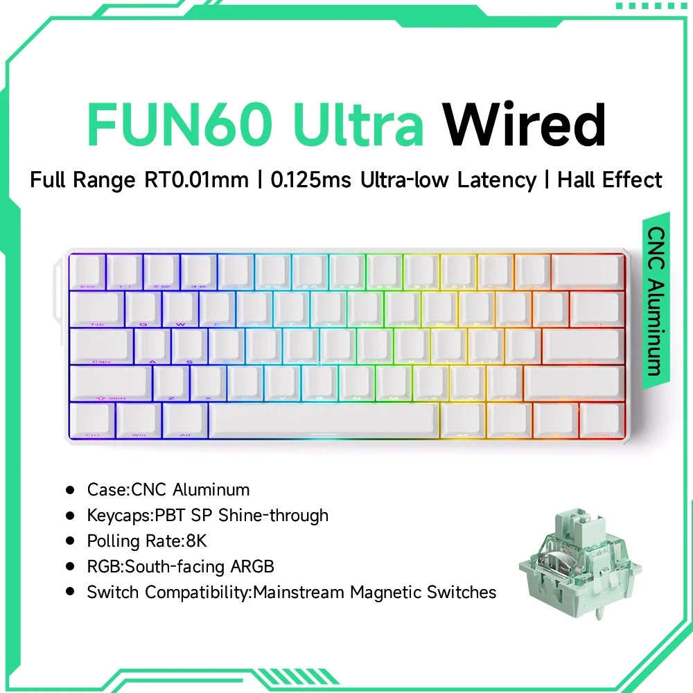 MONSGEEK FUN60 Mechanical Keyboard Magnetic Switch 60% Gaming Keyboard Rapid Trigger 0.01 mm 8K HE/TMR eSports Custom Keyboard
