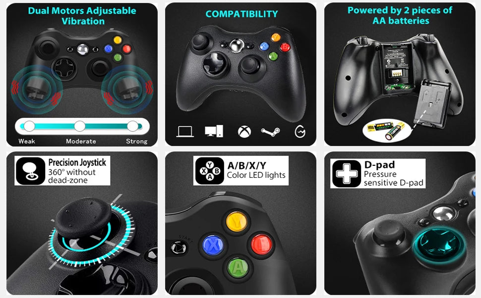 2.4G Xbox 360 Gamepad Wireless/Wired Controller Supports Xbox 360/360 Slim/Pc/Steam Gamepad For  Pc Game Controller Joypad