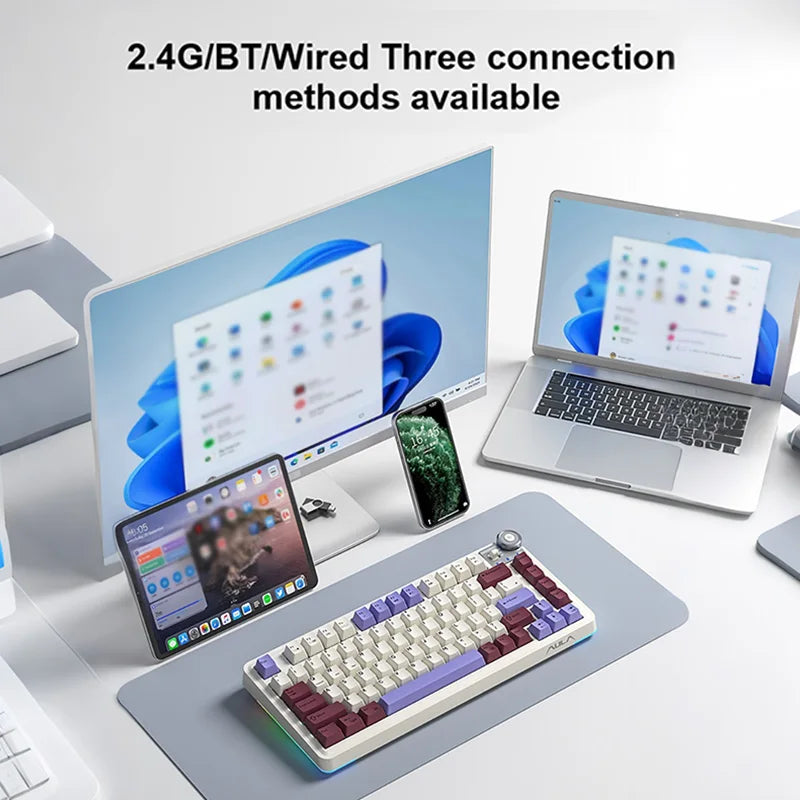 AULA AU75 Esports Gaming Mechanical Keyboard Three Mode 81 Keys PBT Keycap Hot Swappable RGB PC Desktop Typing Wireless Keyboard