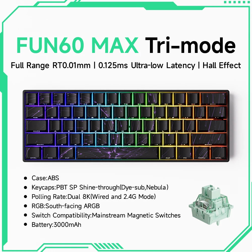 MONSGEEK FUN60 Mechanical Keyboard Magnetic Switch 60% Gaming Keyboard Rapid Trigger 0.01 mm 8K HE/TMR eSports Custom Keyboard