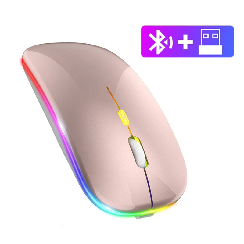 Dual-mode Bluetooth 5.1 Mouse 2.4G Wireless Mouse Rechargeable Silent RGB Backlit Gaming Mouse 1600 DPI Mice for Laptop Tablet