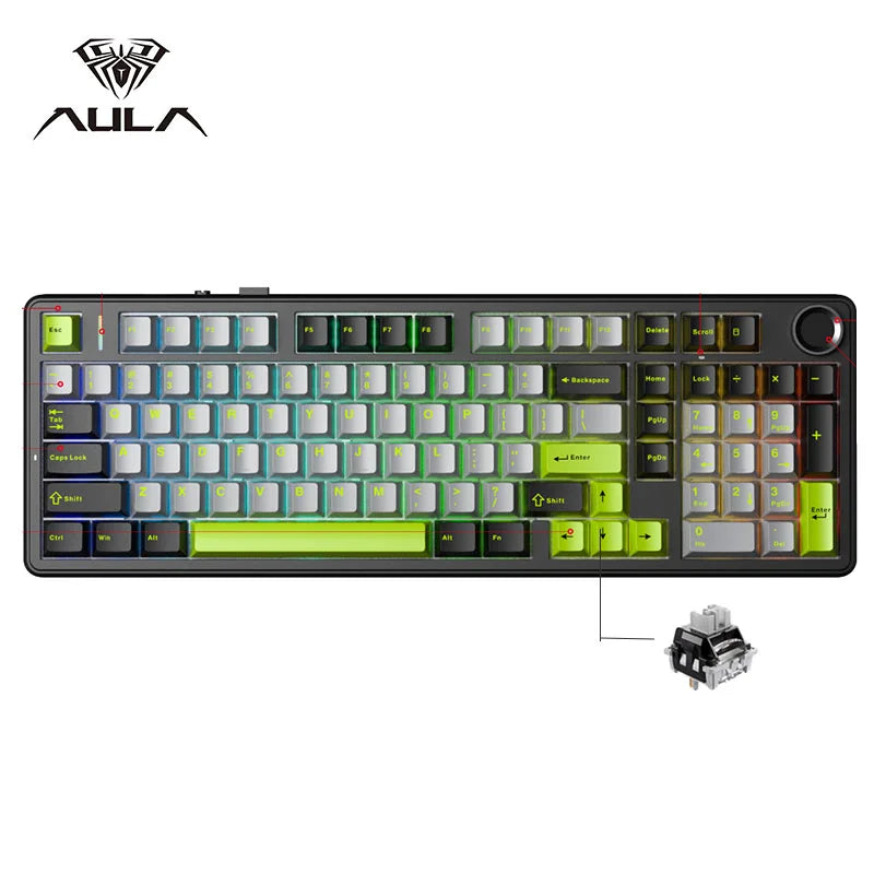 Aula F99 PRO 96% Mechanical Gaming Keyboard BT5.0/USB-C/2.4G Wireless Hot Swappable Gasket Custom Keyboard With 8000mAH Battery