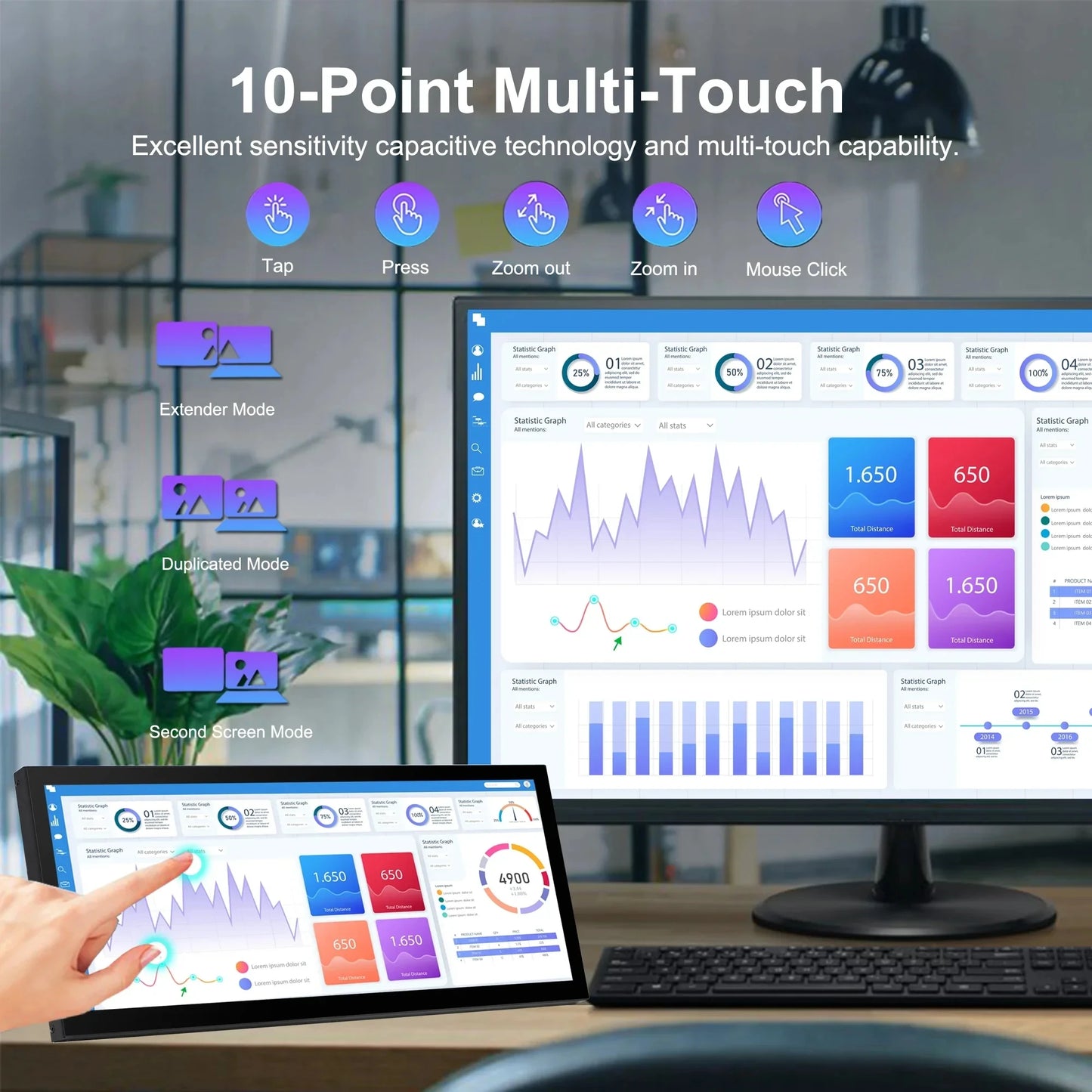 Long strip mainframe temperature control display mobile phone and computer secondary screen 8.8-inch touch screen