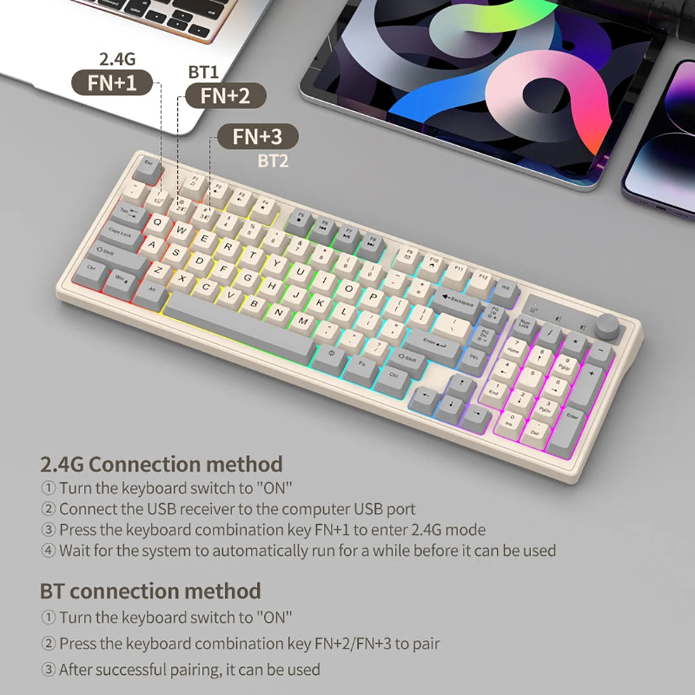 Dual Bluetooth Mechanical Keyboard Dual Modes BT5.0 2.4G Wireless Keyboard RGB Backlight Gaming Keyboard For  PC Laptop Tablet