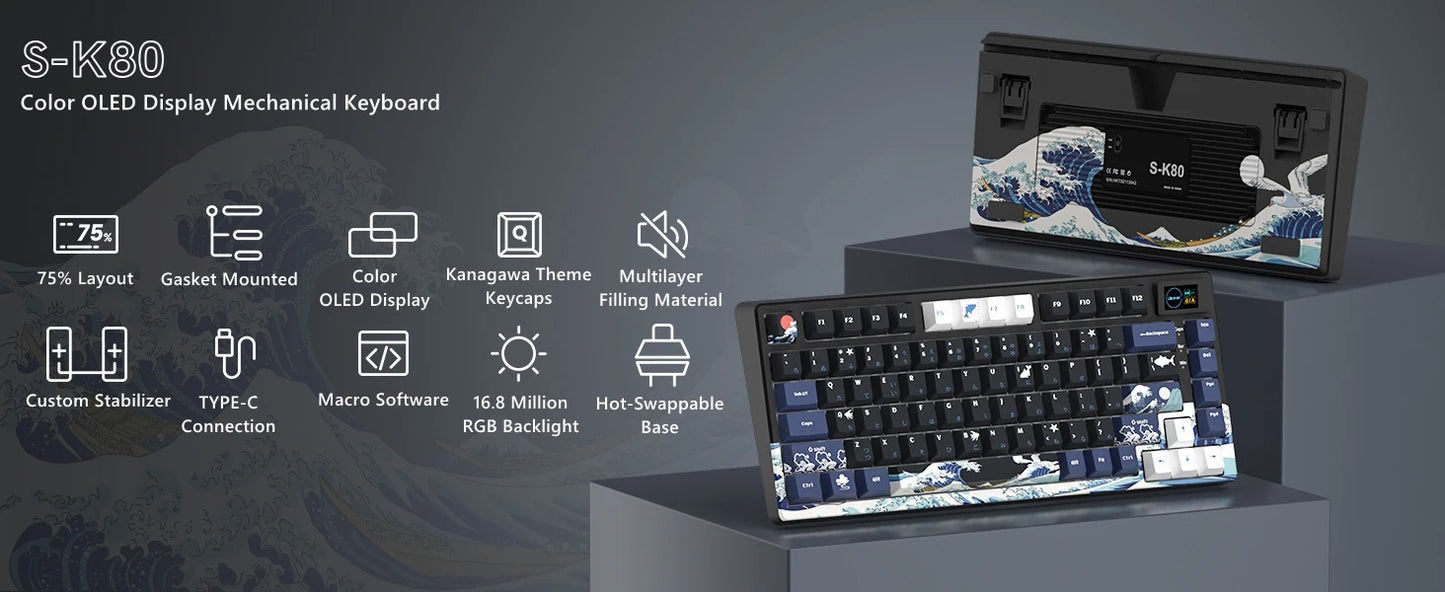 Womier S-K80 75% Keyboard with Color OLED Display Mechanical Gaming Keyboard Hot Swap Keyboard Gasket Mount RGB Custom Keyboard