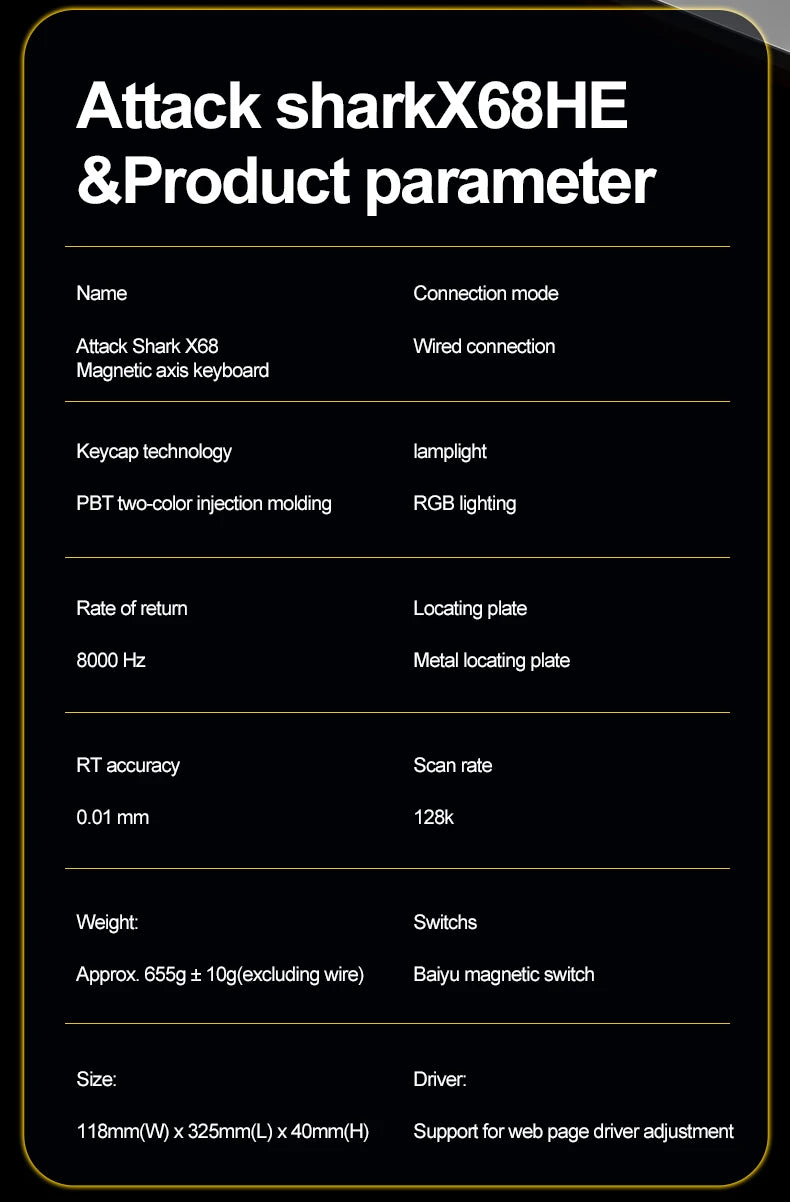 ATTACK SHARK X68HE Magnetic Keyboard Red Wired Mechanical for Pro Gaming 0.01mm Rapid Trigg 8000Hz SOCD/Rs 0.125ms 128K Rate