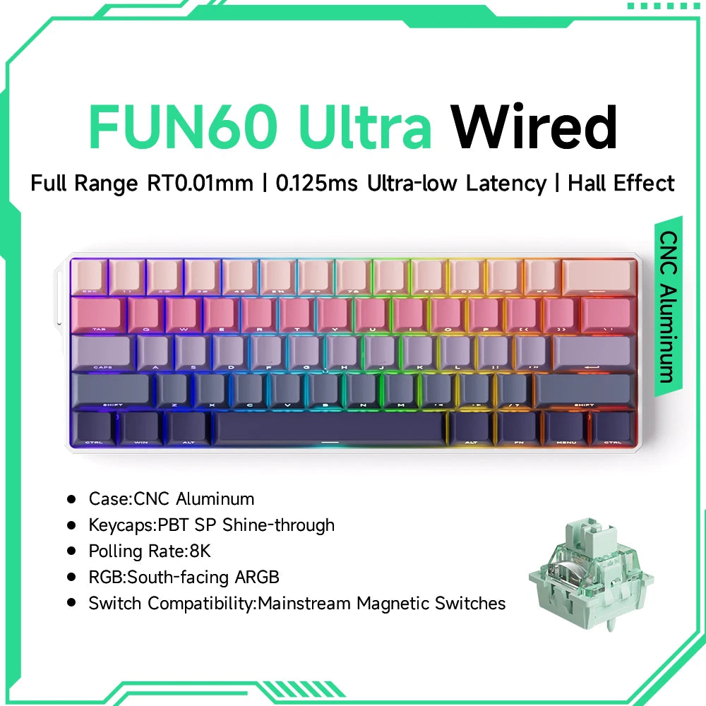 MONSGEEK FUN60 Mechanical Keyboard Magnetic Switch 60% Gaming Keyboard Rapid Trigger 0.01 mm 8K HE/TMR eSports Custom Keyboard