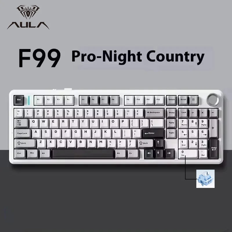 Aula F99 PRO 96% Mechanical Gaming Keyboard BT5.0/USB-C/2.4G Wireless Hot Swappable Gasket Custom Keyboard With 8000mAH Battery
