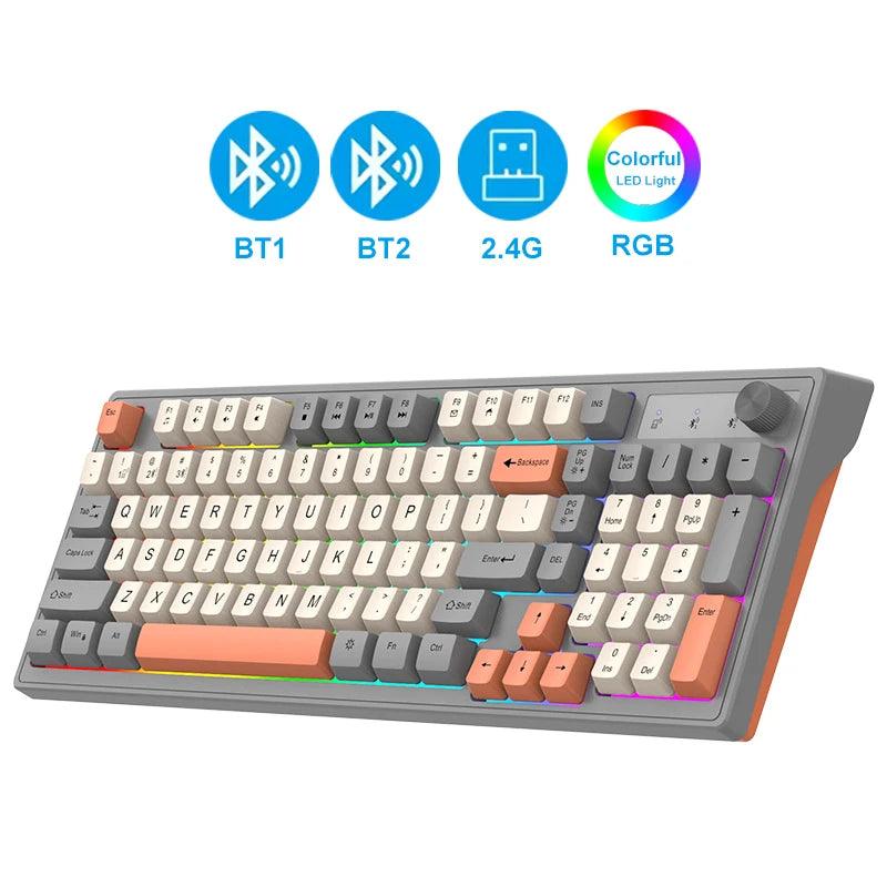 Dual Bluetooth Mechanical Keyboard Dual Modes BT5.0 2.4G Wireless Keyboard RGB Backlight Gaming Keyboard For  PC Laptop Tablet