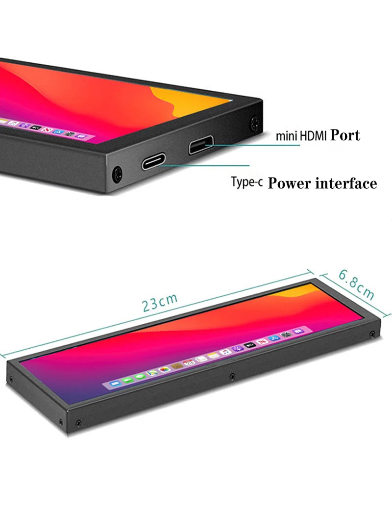 Long strip mainframe temperature control display mobile phone and computer secondary screen 8.8-inch touch screen