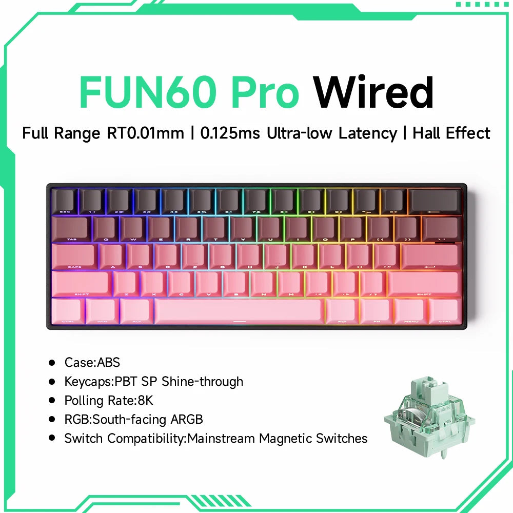 MONSGEEK FUN60 Mechanical Keyboard Magnetic Switch 60% Gaming Keyboard Rapid Trigger 0.01 mm 8K HE/TMR eSports Custom Keyboard