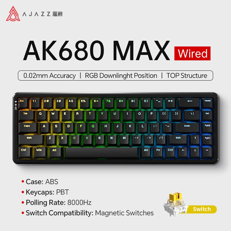 AJAZZ AK680 MAX Mechanical Keyboard HE Hall Effect Switch 60% 8k/1K RGB Wired/Wireless Gaming Rapid Trigger Magnetic Keyboard