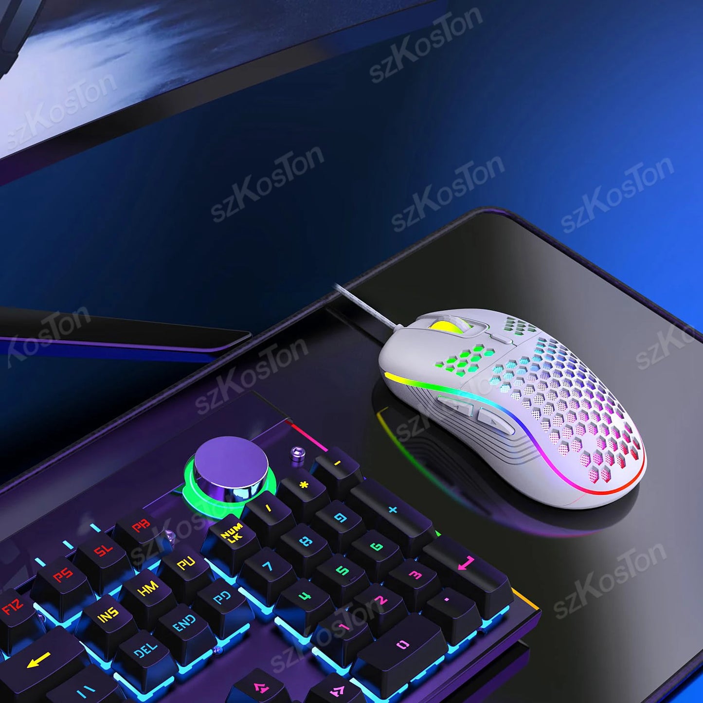 Honeycomb Wired Gaming Mouse RGB Backlight 7200 Adjustable DPI Ergonomic USB Computer Mice for Windows PC & Laptop Gamers
