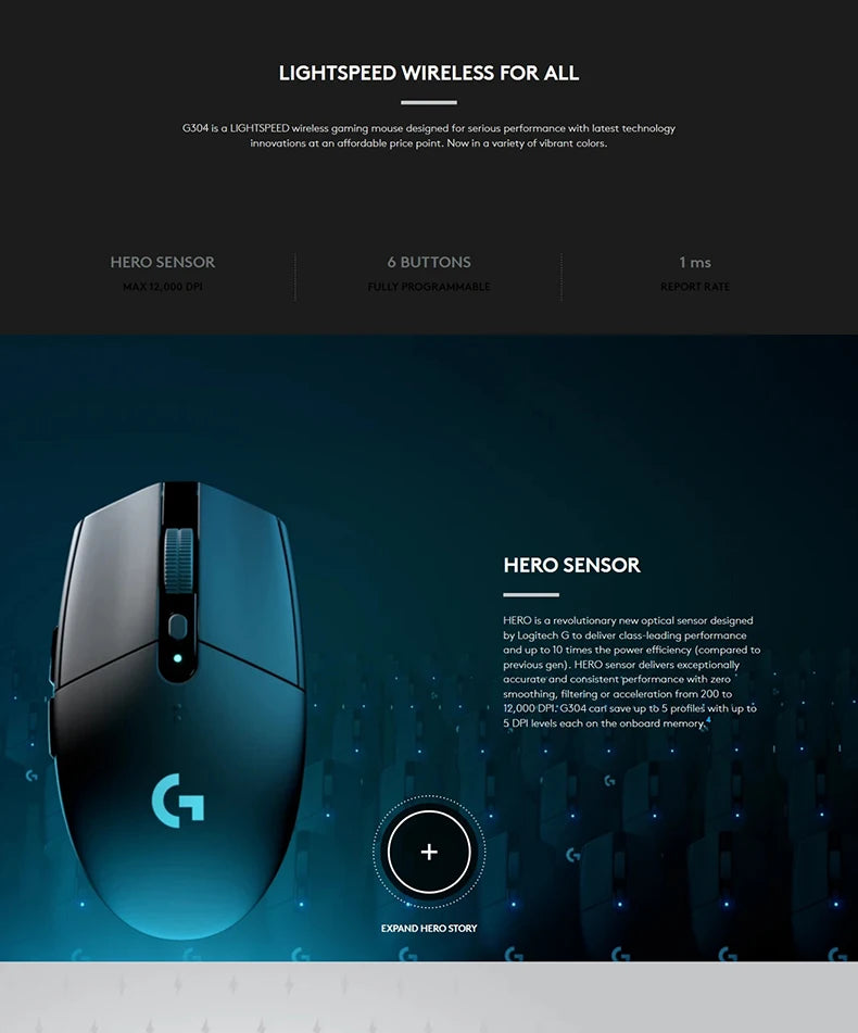 Logitech G304/G305 Lightspeed Wireless Gaming Mouse 6 Programmable Buttons 12000DPI Battery Usb Stock RGB Wireless Mouse