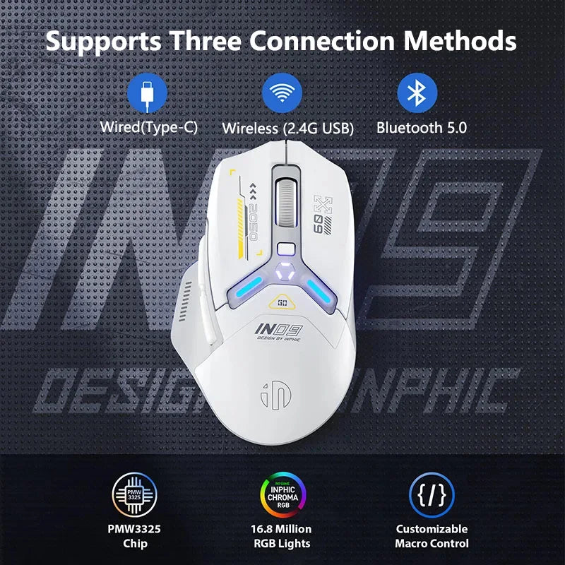 Inphic IN9 Wireless Gaming Mouse Rechargeable PAW3311 Bluetooth Mouse RGB Lighting Effect Desktop Computer Laptop Universal