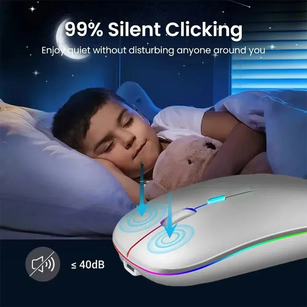 Dual-mode Bluetooth 5.1 Mouse 2.4G Wireless Mouse Rechargeable Silent RGB Backlit Gaming Mouse 1600 DPI Mice for Laptop Tablet