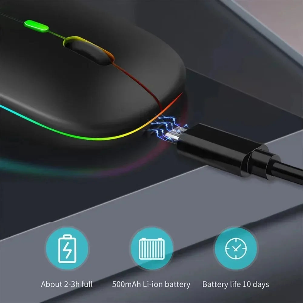Dual-mode Bluetooth 5.1 Mouse 2.4G Wireless Mouse Rechargeable Silent RGB Backlit Gaming Mouse 1600 DPI Mice for Laptop Tablet