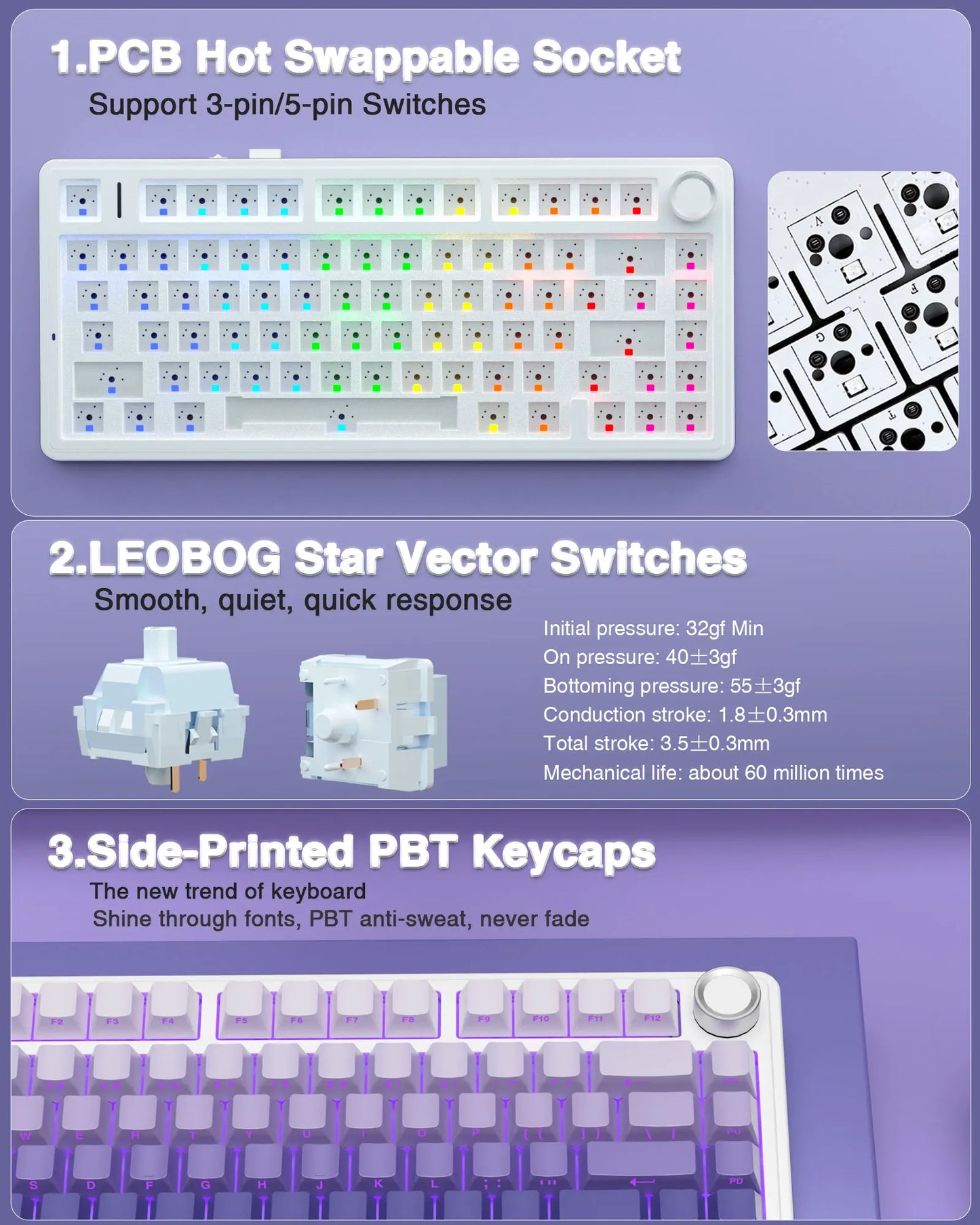 AULA F75Pro Gasket Mounted Wireless Gaming Mechanical Keyboard RGB Customized 75% Layout Side-engraving PBT Keycaps