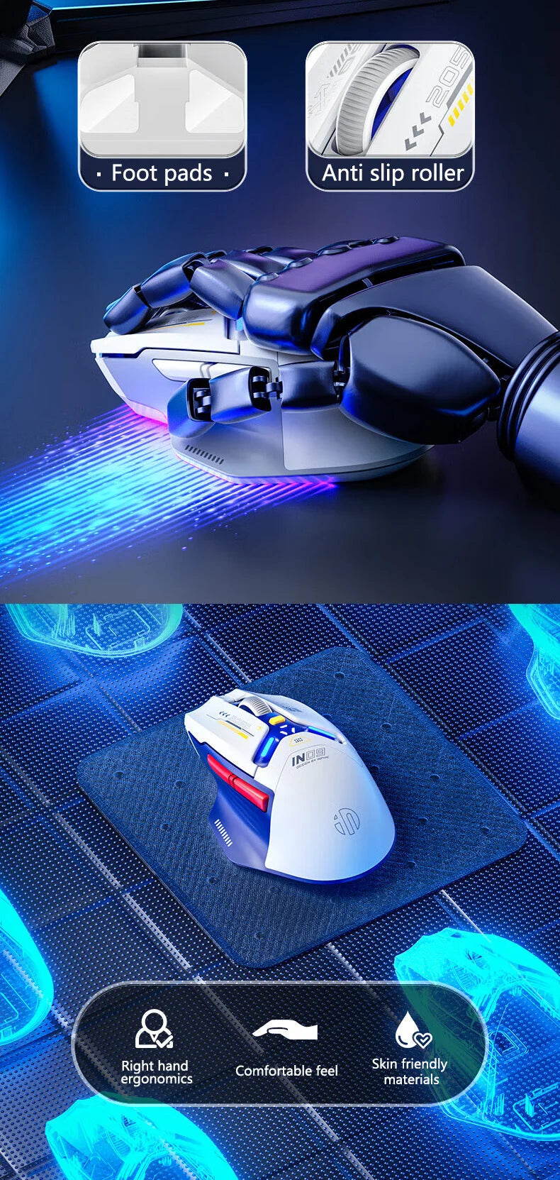 Inphic IN9 Wireless Gaming Mouse Rechargeable PAW3311 Bluetooth Mouse RGB Lighting Effect Desktop Computer Laptop Universal