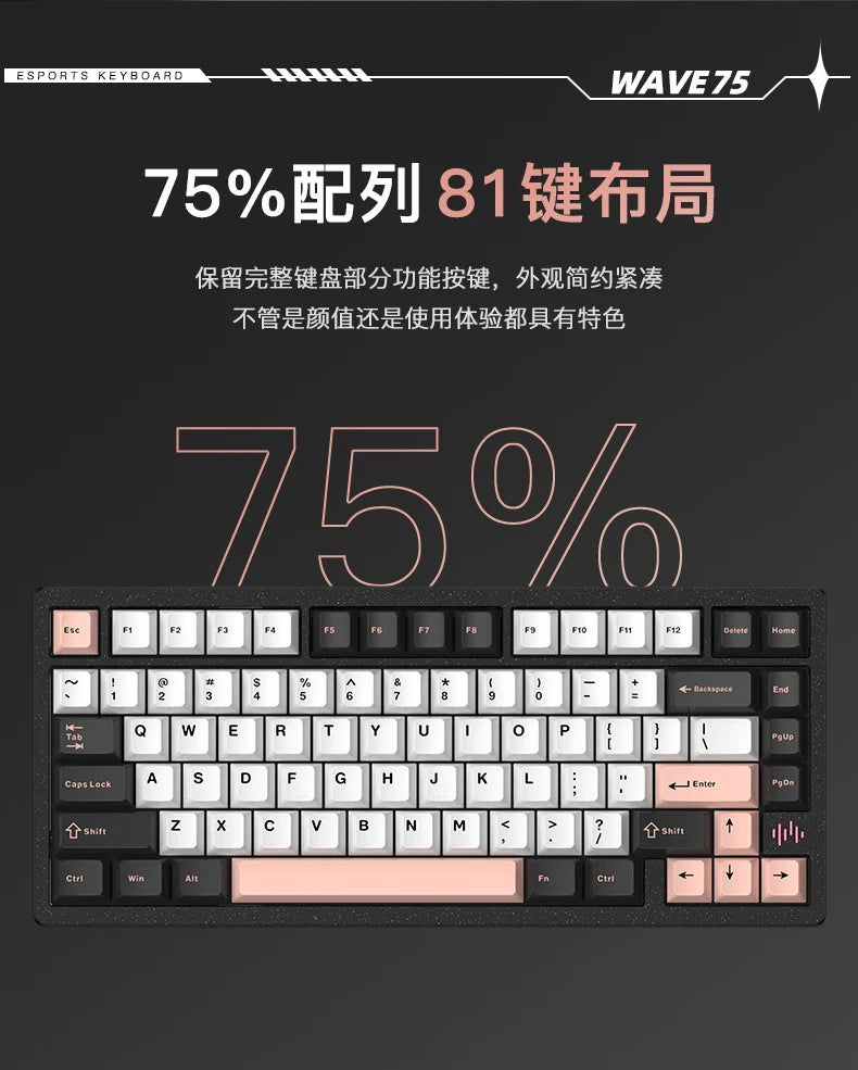 PMO WAVE75 Mechanical Gamer Keyboard RGB Customize Wireless USB/2.4G/Bluetooth 3Mode CNC Esports Gaming Keyboard Office Gifts